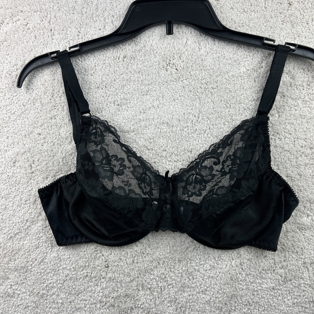 Black Lace Vintage Women's FRUIT OF THE LOOM Minimizer Bra #4402 34D Racy Sexy